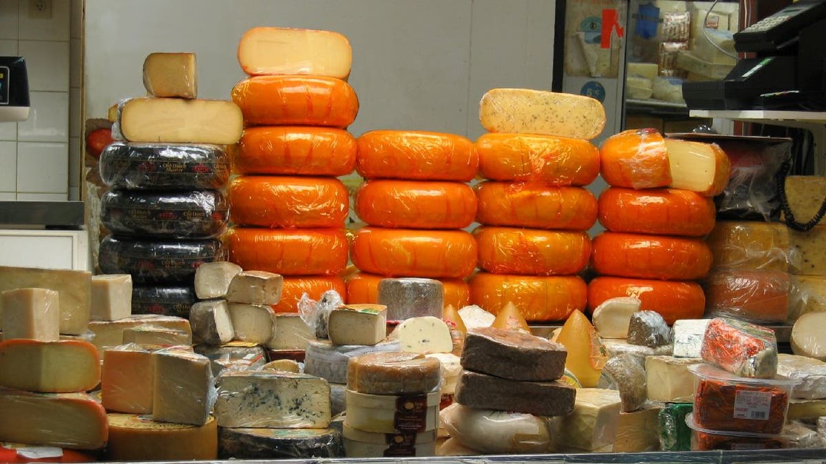 Assortment of cheese on deli counter