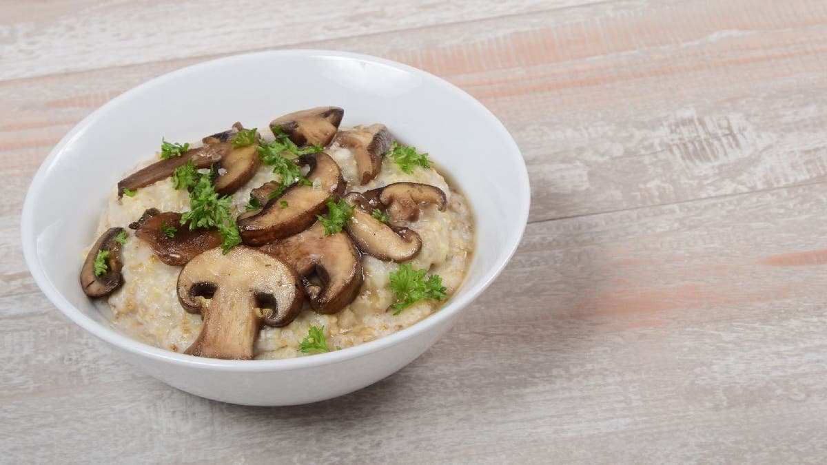 Savory oatmeal with mushrooms and parsley