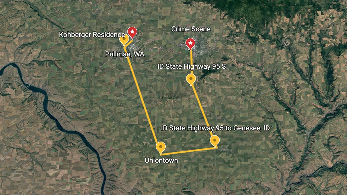 Idaho Kohberger route map