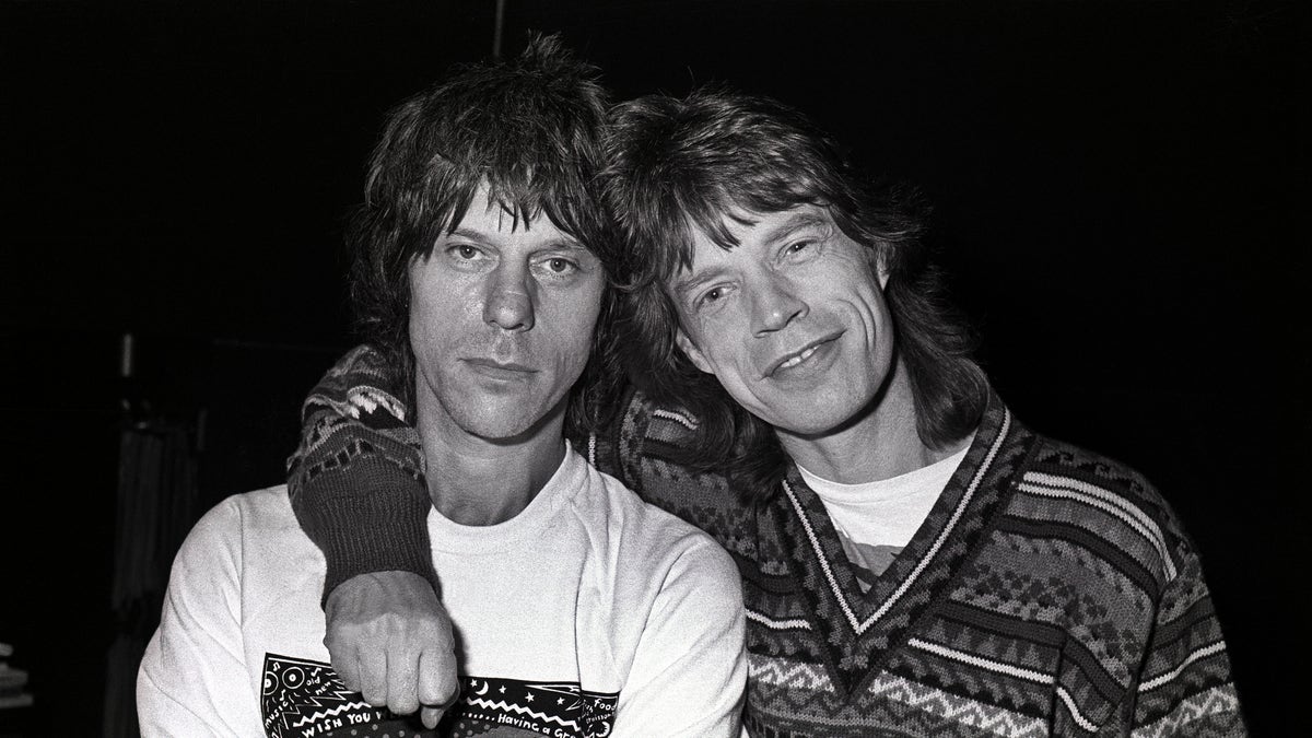 Jeff Beck and Mick Jagger in 1986.