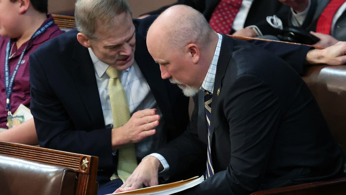 Congressman Jim Jordan of Ohio speaks with Chip Roy of Texas