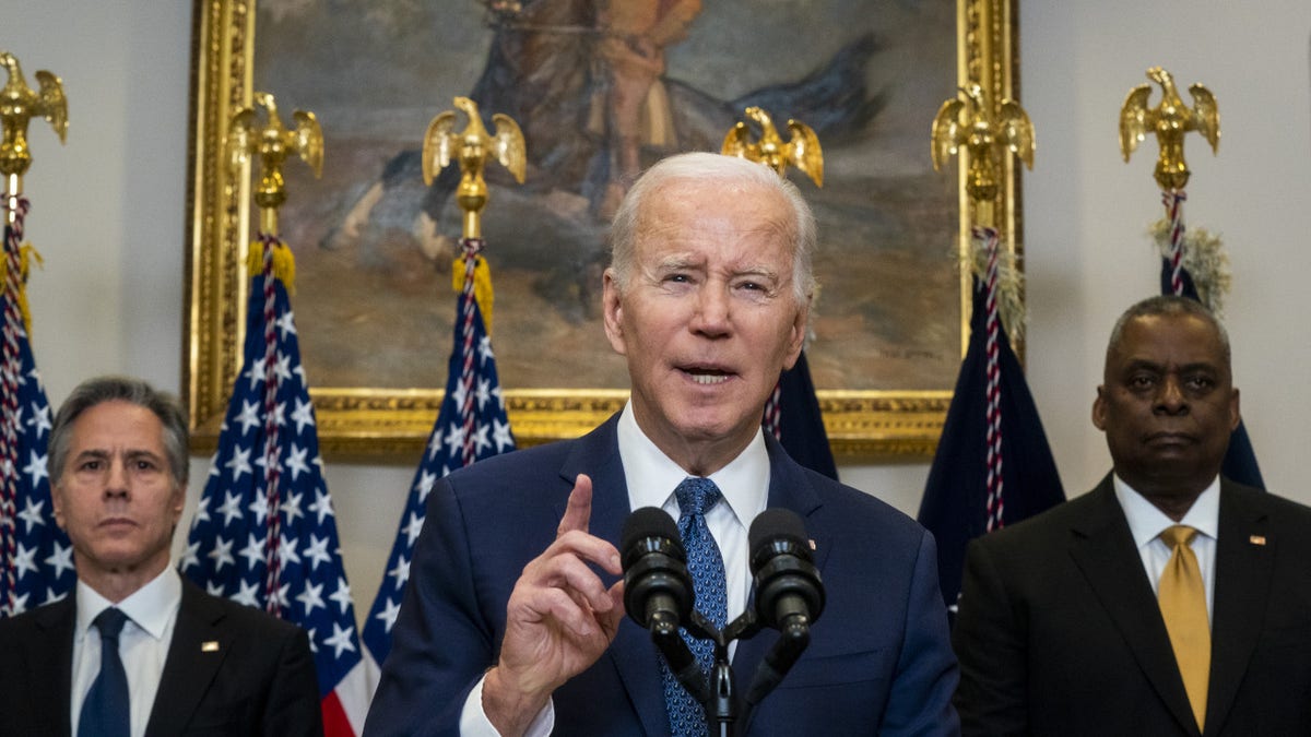 US President Joe Biden speaks in the Roosevelt Room of the White House in Washington, DC, US, on Wednesday, Jan. 25, 2023