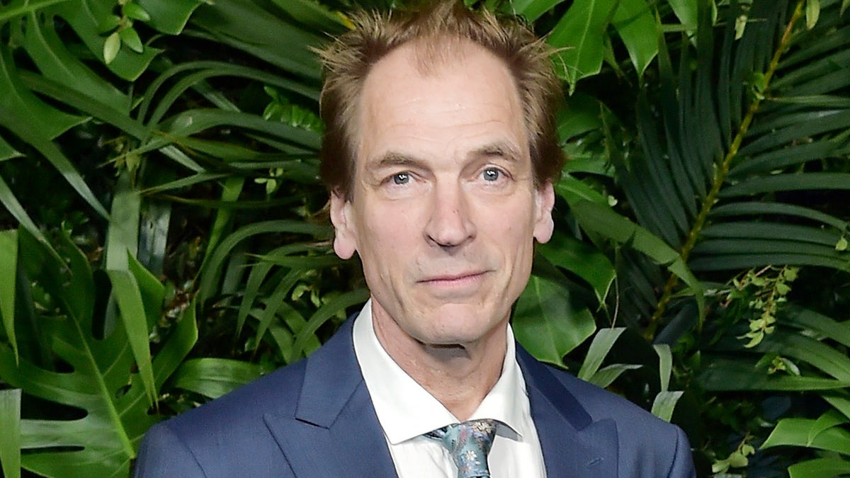 Actor Julian Sands wears a blue suit and tie at movie premiere