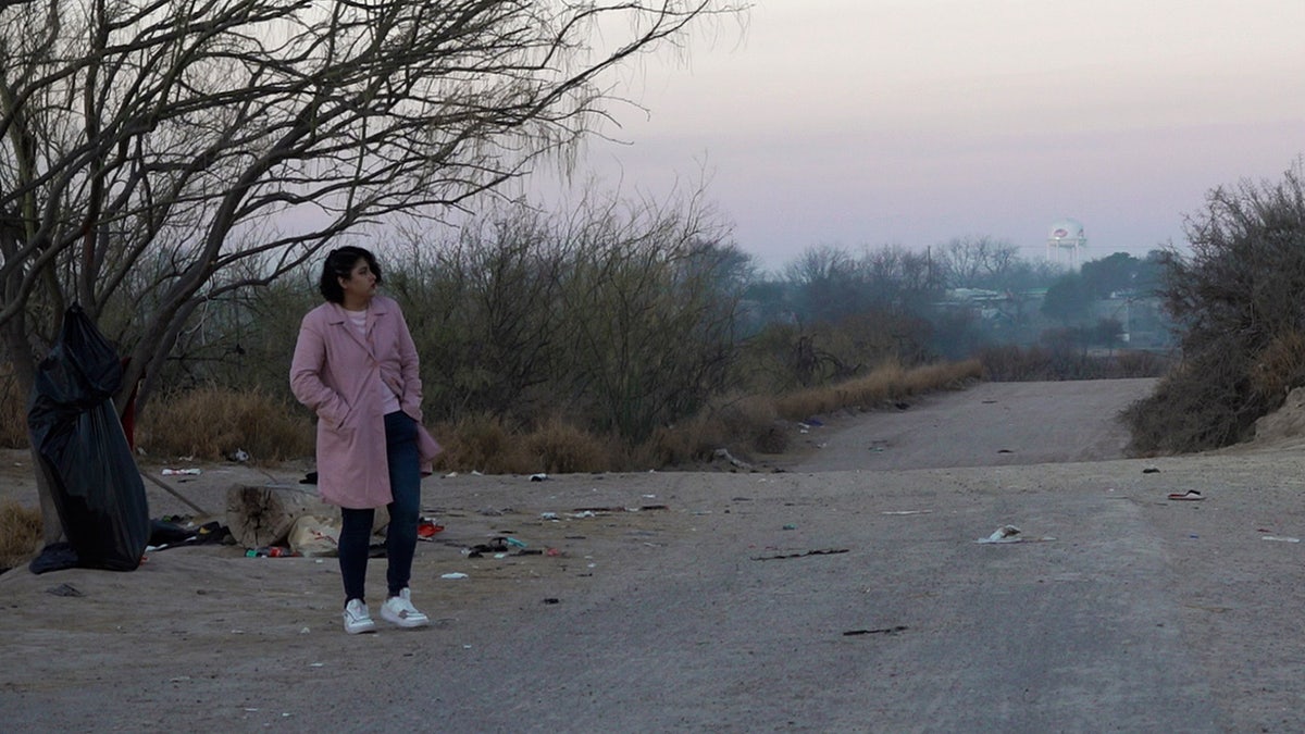 Human trafficking survivor walks near southern border Eagle Pass Texas