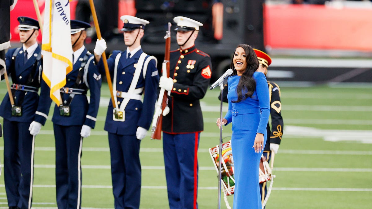 Mickey Guyton performing at Super Bowl