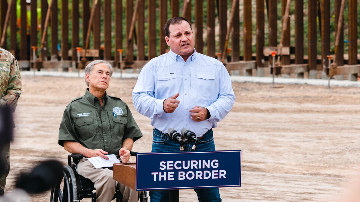 Mike Banks speaking at a press conference about border security