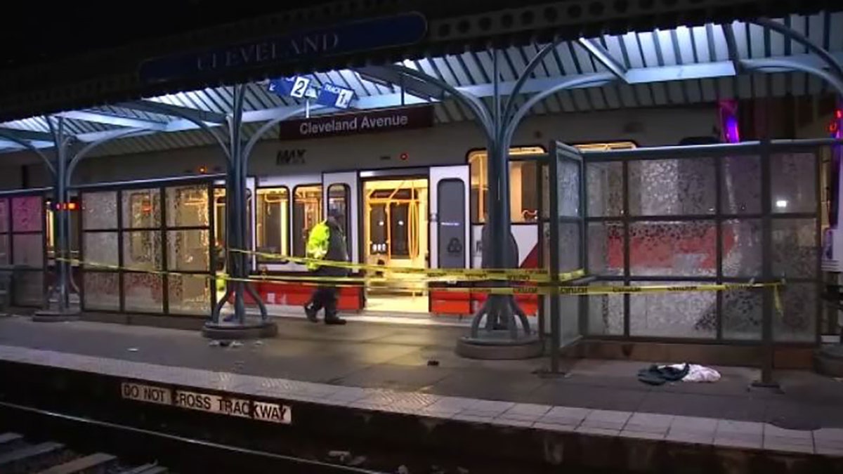 crime scene tape on train platform
