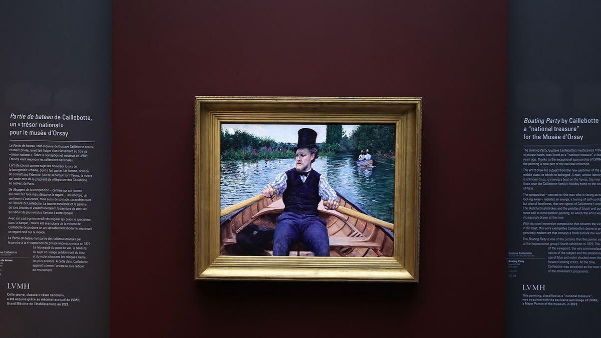 "A Boating Party" by oil painter Gustave Caillebotte is displayed at the Orsay Museum, France, on Jan. 30, 2023.