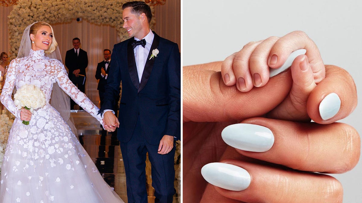 Paris Hilton and Carter Reum on their wedding day split with photo of their baby's hand