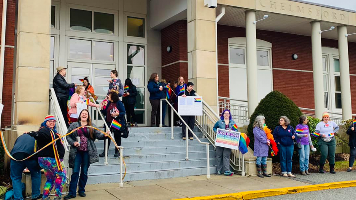 Protesters Chelmsford Public Library