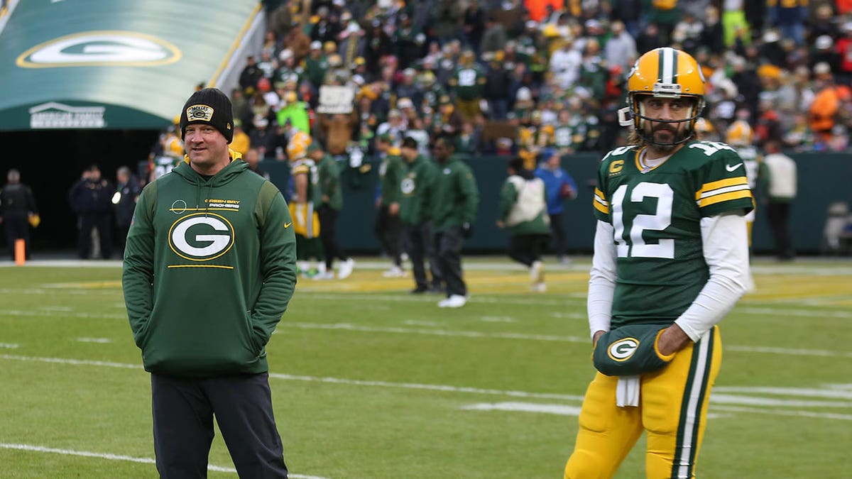 Aaron Rodgers and Nathaniel Hackett