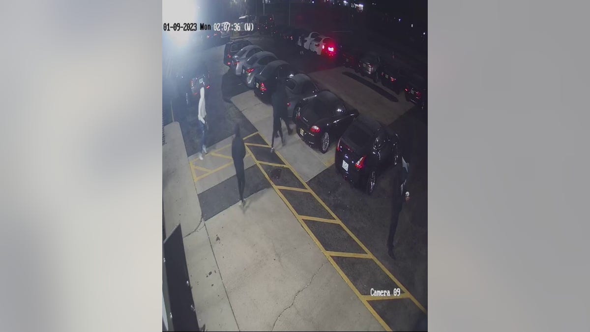 Suspected thieves start up luxury cars in the dealership parking lot