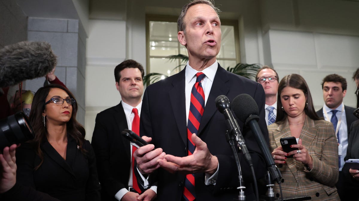 U.S. Rep. Scott Perry (R-PA) speaks to reporters following a meeting with House Republicans at the U.S. Capitol Building on January 03, 2023 in Washington, DC.