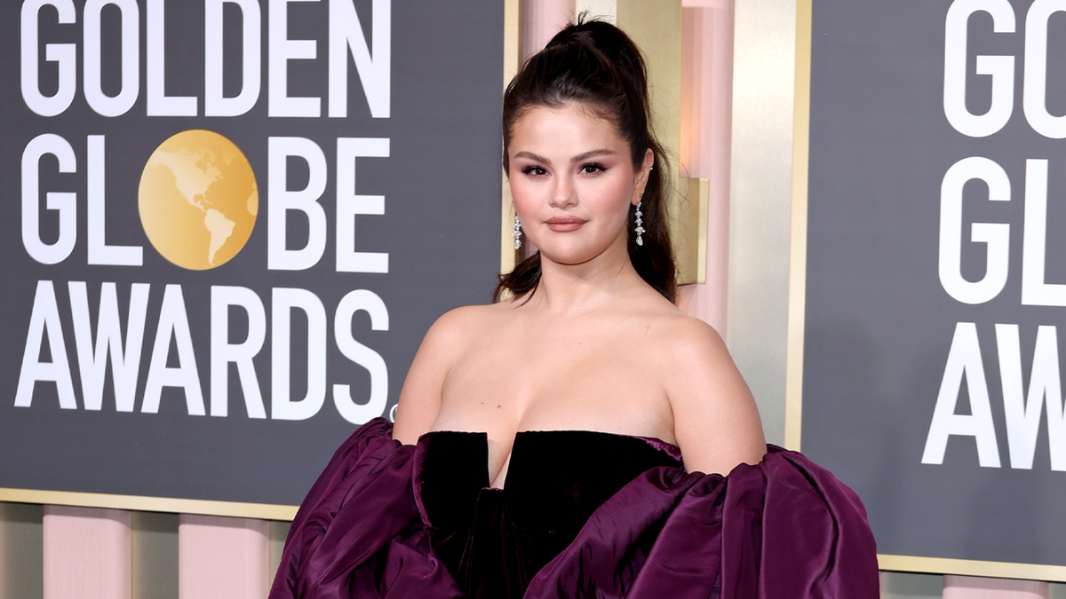 Selena Gomes in a strapless dress at the Golden Globe Awards