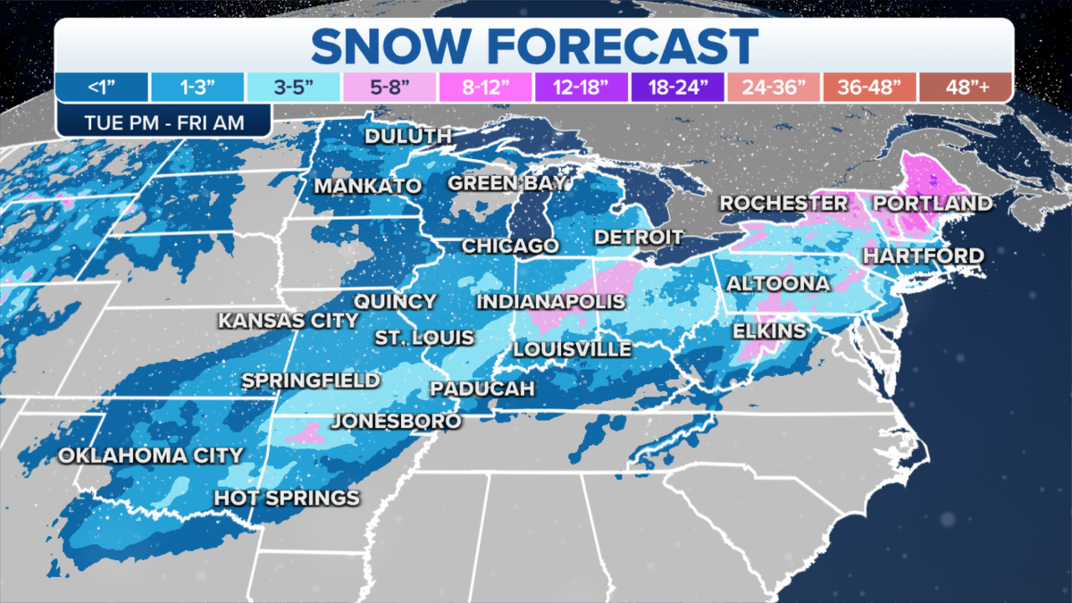 Snowfall forecast for the US