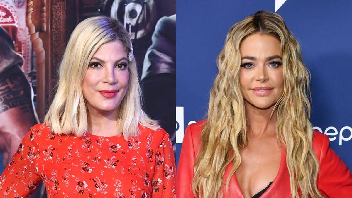 Tori Spelling and Denise Richards wear red dresses