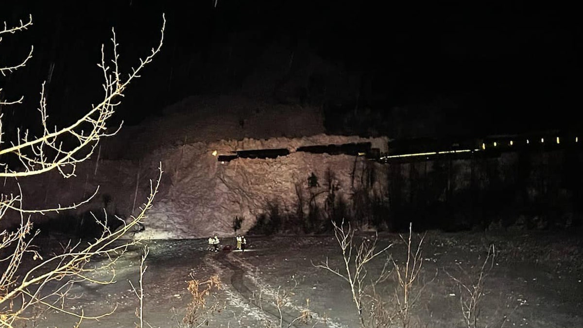 train stuck in avalanche debris