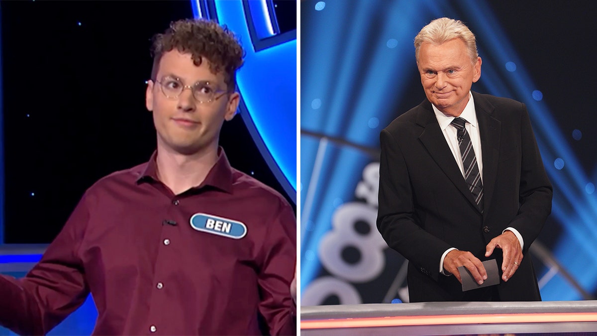 Wheel of Fortune contestant split photo with Pat Sajak