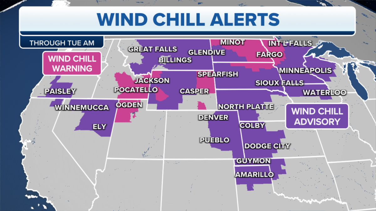 Wind chill warnings and advisories map