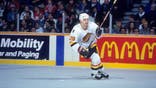 VANCOUVER, BC - 1995: Gino Odjick #29 of the Vancouver Canucks skates on the ice during an NHL game circa 1995 at the Rogers Arena in Vancouver, British Columbia, Canada. (Photo by B Bennett/Bruce Bennett Studios via Getty Images Studios/Getty Images)