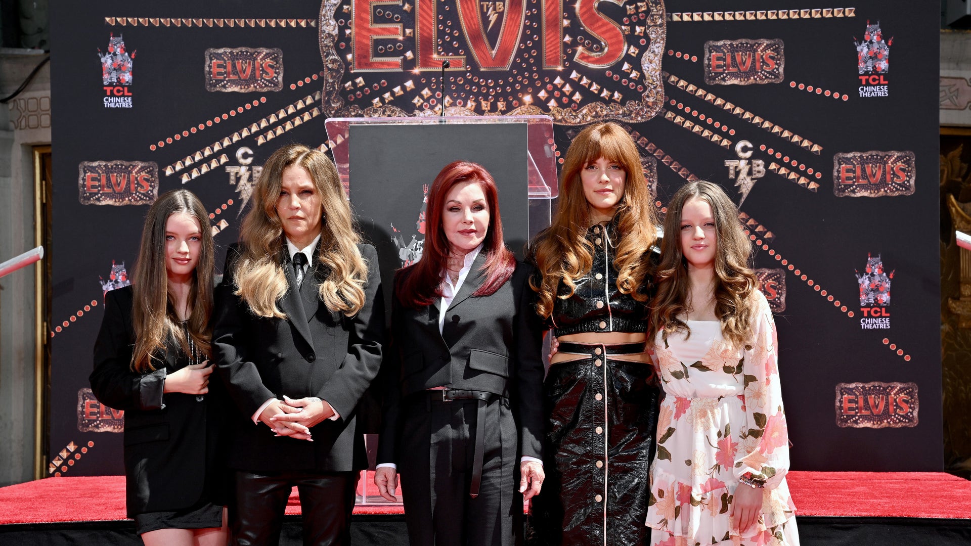 Harper Lockwood, Lisa Marie Presley, Priscilla Presley, Riley Keough, and Finley Lockwood