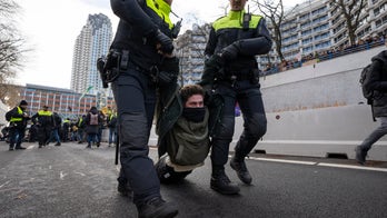 Climate change protesters in The Hague block highway, get detained and hauled away by bus