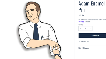 Adam Schiff campaign selling $12 pin of cartoon Schiff rolling up his sleeves