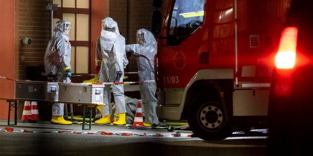 Substances found during the search are examined on the premises of the fire department in Castrop-Rauxel, Sunday, Jan. 8, 2023.