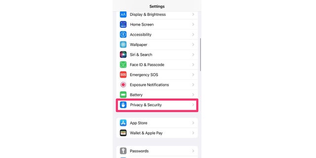 Private and Security settings on iPhone