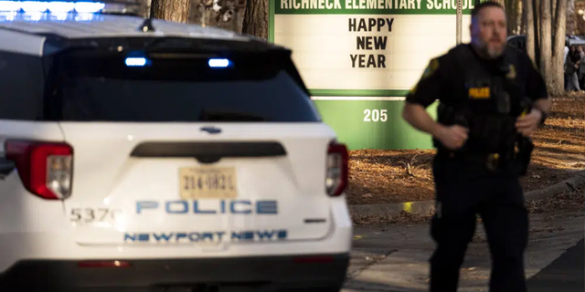 Police respond to a shooting at Richneck Elementary School, on Friday, Jan. 6, in Newport News, Virginia.