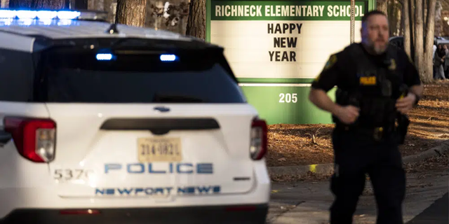 Police respond to a shooting at Richneck Elementary School, Friday, Jan. 6, 2023 in Newport News, Virginia.