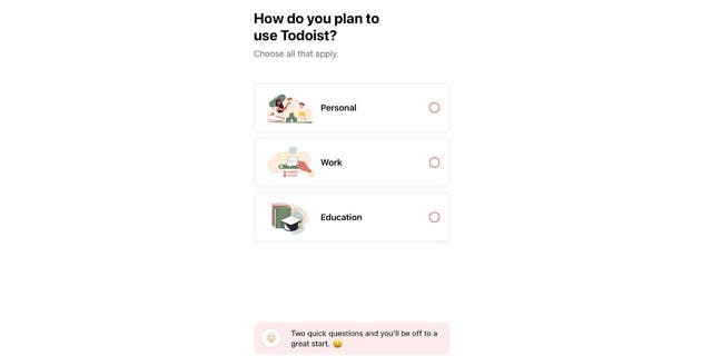 Once you've answered all the questions, you'll be taken to the main page, where you can add personal tasks as well as schedule upcoming things you need to complete. 