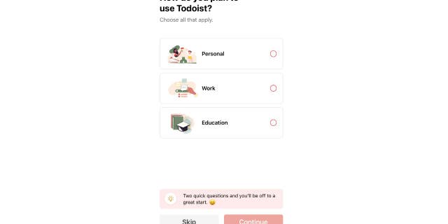 Once you've answered all the questions, you'll be taken to the main page, where you can add personal tasks as well as schedule upcoming things you need to complete.