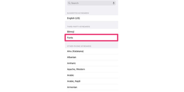 This allows you to view fonts as keyboard options on the iPhone.