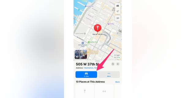 How to search for desired location in Apple Maps and select the car icon.