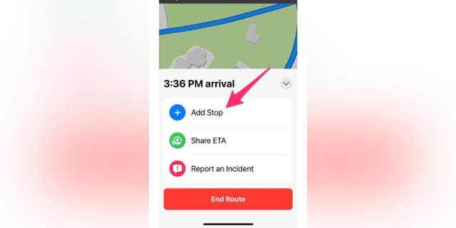 click description "add stop" in the Maps application.