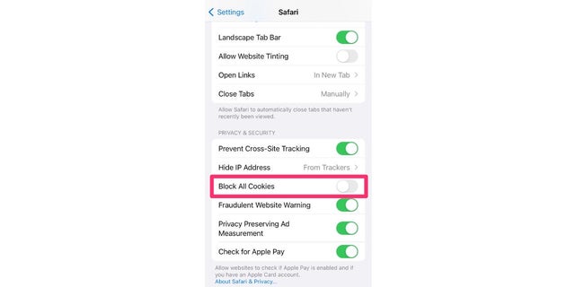 Block cookies from your iPhone in your Settings.