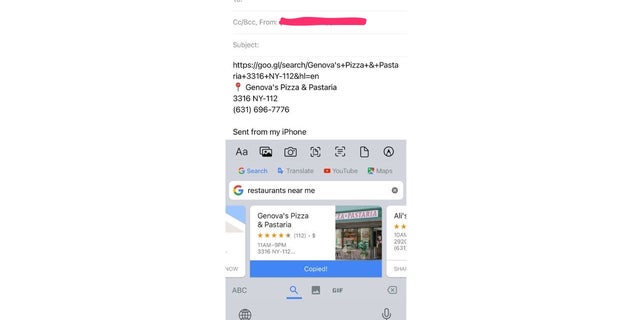 Find restaurants using GBoard on your iPhone.