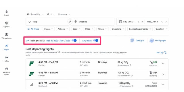 Réserver des vols sur Google Flights