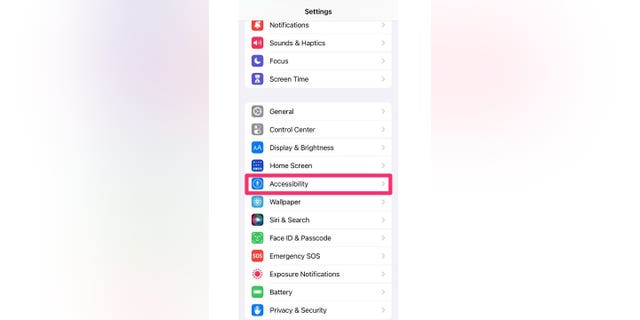 Screenshot of the iPhone Settings screen showing you where to choose "Accessibility."