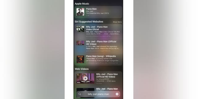 Ein Beispiel für die Suche nach Inhalten auf Ihrem Apple-Gerät. In diesem Fall Billy Joels. "Pianist."