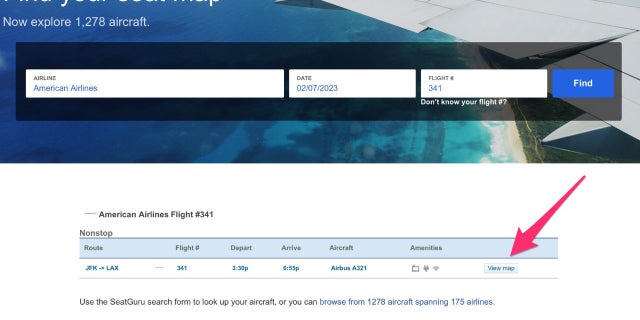Display of "view map" on SeatGuru's website. 