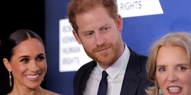 Britain's Prince Harry, Duke of Sussex, Meghan, Duchess of Sussex and Kerry Kennedy, President of RFK Human Rights attend the 2022 Robert F. Kennedy Human Rights Ripple of Hope Award Gala in New York City, U.S., December 6, 2022.