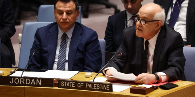 Riyad H. Mansour, Permanent Observer of Palestine to the United Nations, speaks to a meeting of the U.N. Security Council to discuss recent developments at the Al Aqsa mosque compound in Jerusalem, at U.N. headquarters in New York, January 5, 2023. 