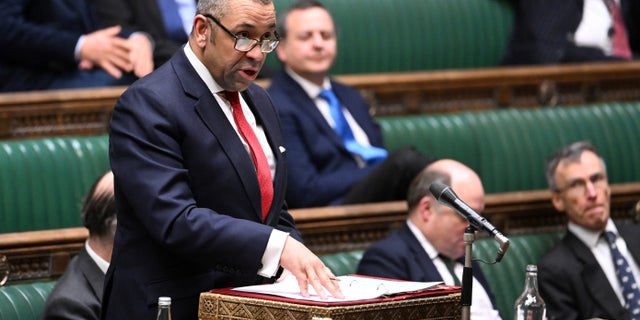 Britain's Foreign Secretary James Cleverly speaks about the execution of Alireza Akbari, at the House of Commons in London, Jan. 16, 2023.