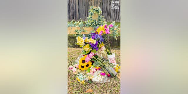 This memorial on Burbank Drive in Baton Rouge, Louisiana, Jan. 25, 2023, was placed in honor of Madison Brooks, who was fatally struck by a car in this approximate location on Jan. 15, 2023.