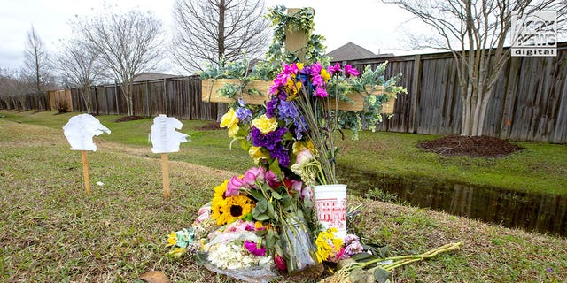 A memorial on the 8800 block on Burbank Drive in Baton Rouge, Louisiana on Tuesday, January 25, 2023. The memorial is in honor of Madison Brooks, who was fatally struck in this approximate location on January 15, 2023. 