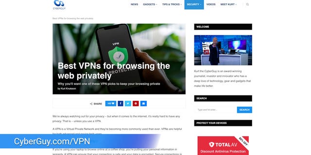 Photo from the CyberGuy website, which has an article on which VPN to choose.