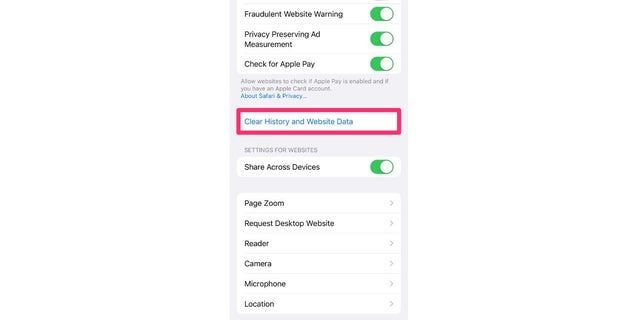Hapus riwayat web Anda di pengaturan iPhone.