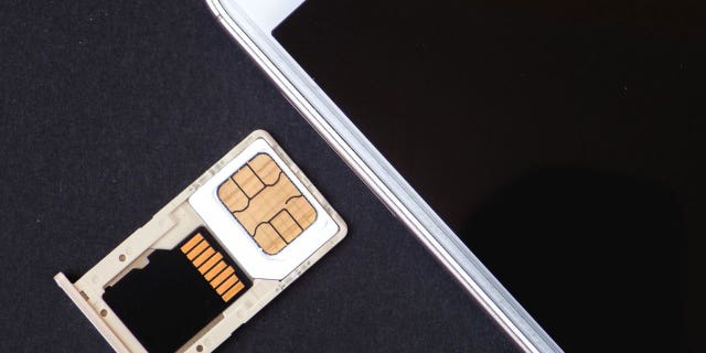 Photo of the SIM card in its case, on the outside of the phone.